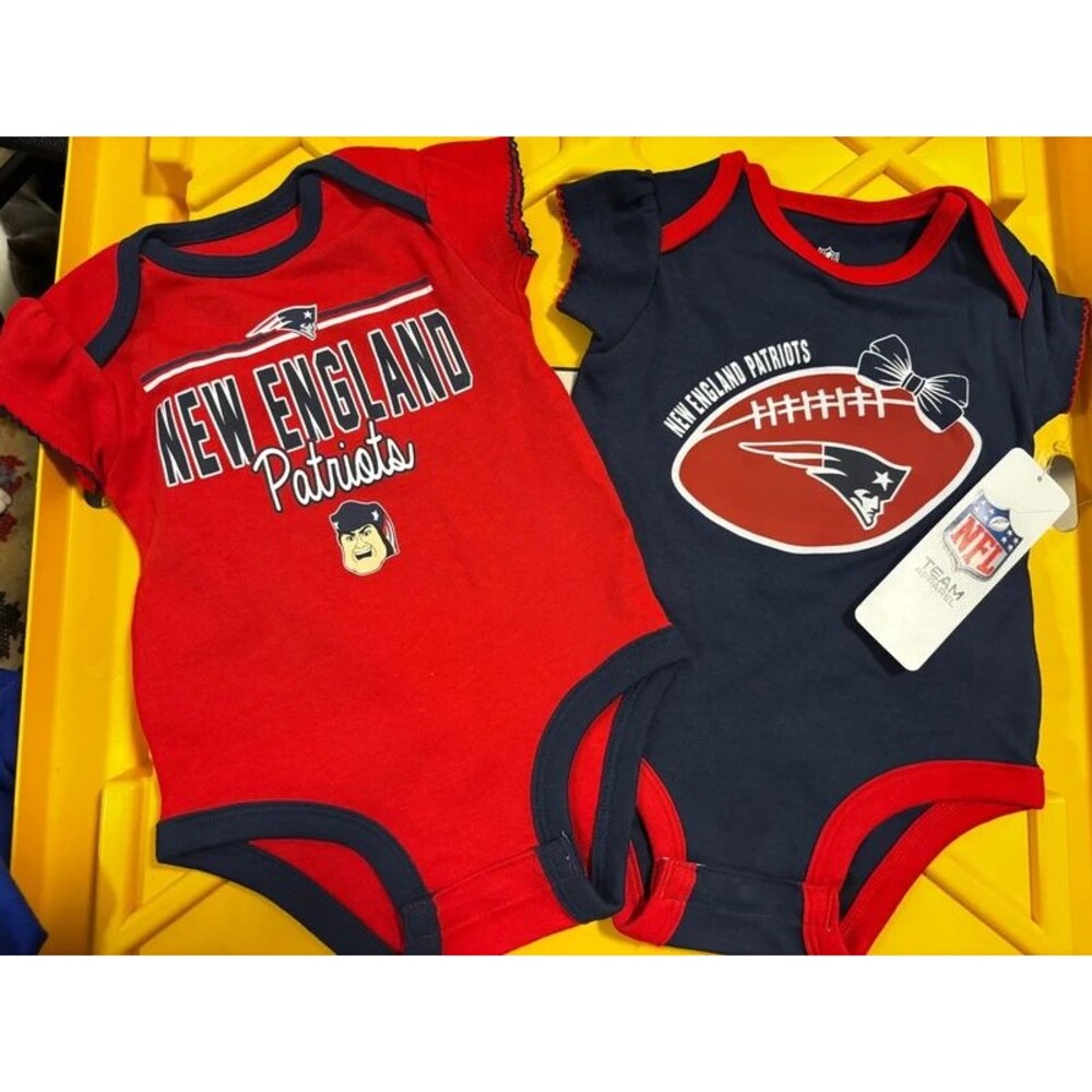 Two onesies Patriots NFL football 3/6 Months blue red pats New England